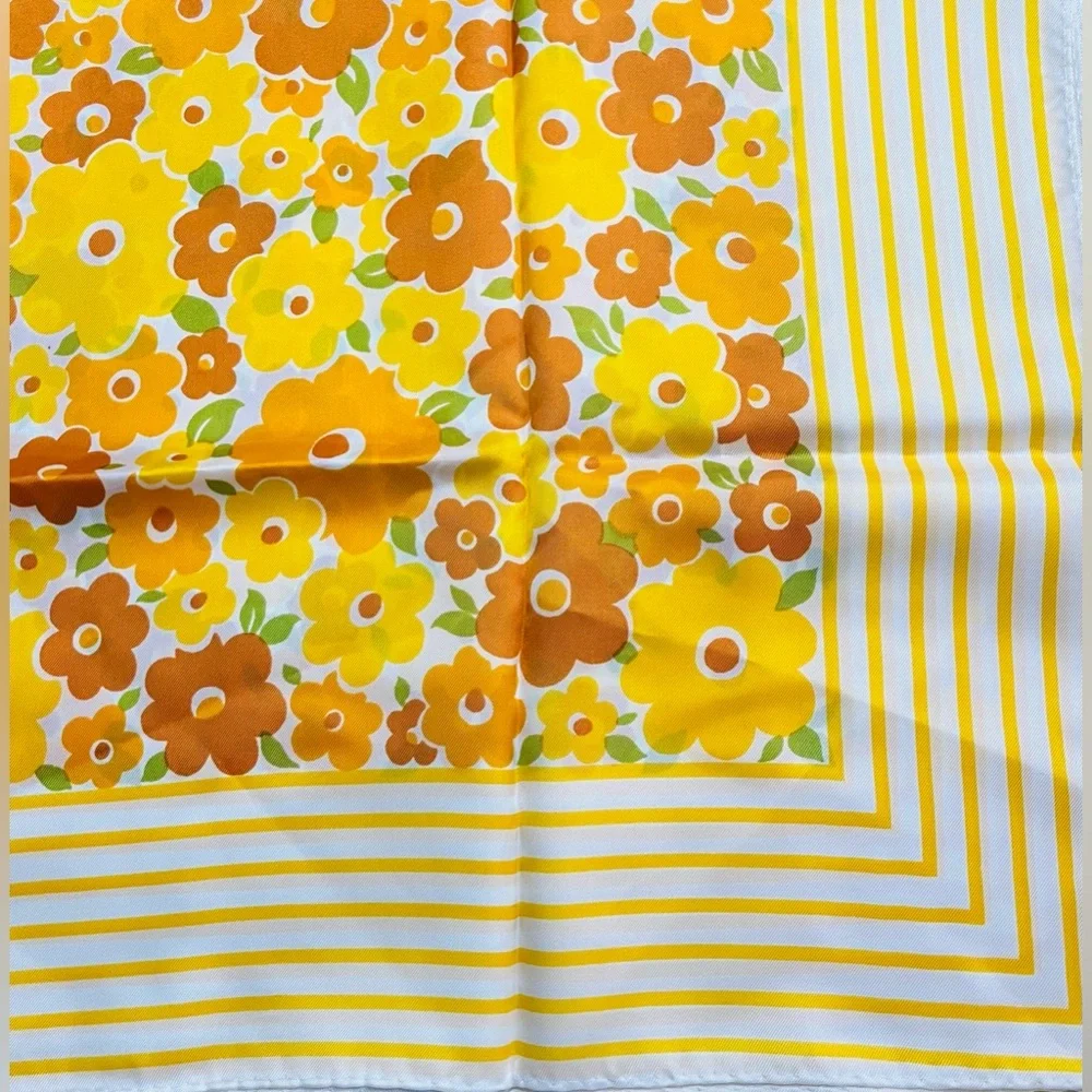 1970s yellow and orange flower power floral acetate scarf